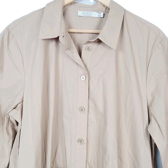 Masai Copenhagen Nydilla Dress 2XL Beige Cotton Tiered Midi Buttoned Shirt Dress - Picture 2 of 12